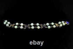 Victorian 14k Gold Pearl Blue Enamel Bracelet Antique 20 Pearls Approx 6.25 mm