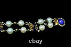 Victorian 14k Gold Pearl Blue Enamel Bracelet Antique 20 Pearls Approx 6.25 mm