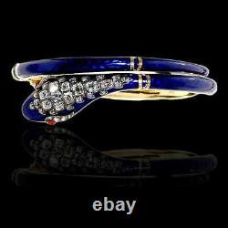 Victorian Ar Style 1.98ct Natural Diamond 925 Silver Blue enamel snake bracelet