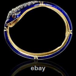 Victorian Ar Style 1.98ct Natural Diamond 925 Silver Blue enamel snake bracelet