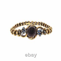 Victorian Garnet Bracelet © 1850 Blue Enamel Diamond 18k