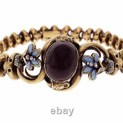 Victorian Garnet Bracelet © 1850 Blue Enamel Diamond 18k