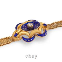 Victorian old European cut diamond blue enamel 18k yellow gold bracelet
