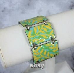 Vintag Kay Denning Mid-Century MOD Enamel Copper Link Bracelet Yellow Blue Green