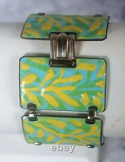 Vintag Kay Denning Mid-Century MOD Enamel Copper Link Bracelet Yellow Blue Green