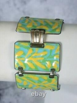 Vintag Kay Denning Mid-Century MOD Enamel Copper Link Bracelet Yellow Blue Green