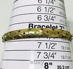 Vintage 10k Gold Bangle Bracelet With Safety Clasp Enamel Stones 7.5 5.2g