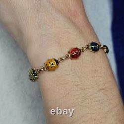 Vintage 14K Italy Enamel Ladybug Bracelet Burdick 585 Gold Rare 6.48g