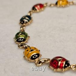 Vintage 14K Italy Enamel Ladybug Bracelet Burdick 585 Gold Rare 6.48g