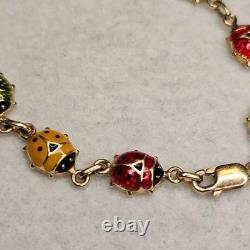 Vintage 14K Italy Enamel Ladybug Bracelet Burdick 585 Gold Rare 6.48g