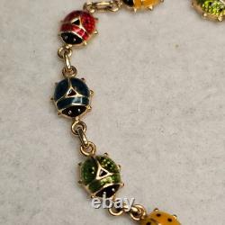Vintage 14K Italy Enamel Ladybug Bracelet Burdick 585 Gold Rare 6.48g