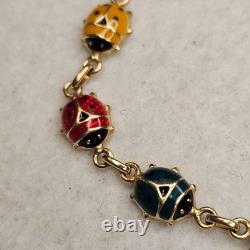 Vintage 14K Italy Enamel Ladybug Bracelet Burdick 585 Gold Rare 6.48g