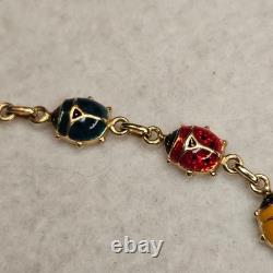 Vintage 14K Italy Enamel Ladybug Bracelet Burdick 585 Gold Rare 6.48g