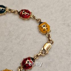 Vintage 14K Italy Enamel Ladybug Bracelet Burdick 585 Gold Rare 6.48g