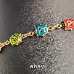 Vintage 14K Italy Enamel Ladybug Bracelet Burdick 585 Gold Rare 6.48g