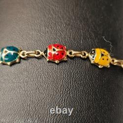 Vintage 14K Italy Enamel Ladybug Bracelet Burdick 585 Gold Rare 6.48g