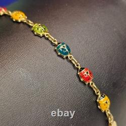 Vintage 14K Italy Enamel Ladybug Bracelet Burdick 585 Gold Rare 6.48g