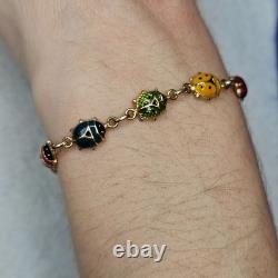 Vintage 14K Italy Enamel Ladybug Bracelet Burdick 585 Gold Rare 6.48g