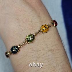 Vintage 14K Italy Enamel Ladybug Bracelet Burdick 585 Gold Rare 6.48g