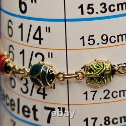 Vintage 14K Italy Enamel Ladybug Bracelet Burdick 585 Gold Rare 6.48g