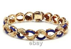 Vintage 14K Yellow Gold & Blue Enamel Leaf Link Bracelet