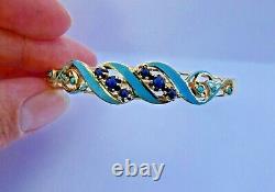 Vintage 14K Yellow Gold Sodalite, Turquoise, and Enamel Bracelet 6.5 Long