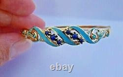 Vintage 14K Yellow Gold Sodalite, Turquoise, and Enamel Bracelet 6.5 Long