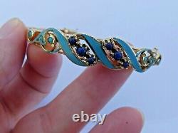 Vintage 14K Yellow Gold Sodalite, Turquoise, and Enamel Bracelet 6.5 Long