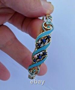 Vintage 14K Yellow Gold Sodalite, Turquoise, and Enamel Bracelet 6.5 Long