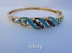 Vintage 14K Yellow Gold Sodalite, Turquoise, and Enamel Bracelet 6.5 Long