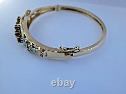 Vintage 14K Yellow Gold Sodalite, Turquoise, and Enamel Bracelet 6.5 Long