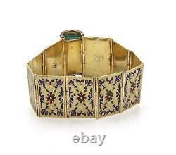 Vintage 14k Gold Lapis Turquoise Floral Enamel Book Style Pendant/Bracelet