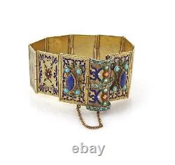 Vintage 14k Gold Lapis Turquoise Floral Enamel Book Style Pendant/Bracelet