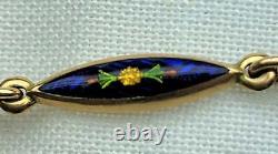 Vintage 14k yellow gold cobalt blue & white enamel painted flowers Bracelet, min