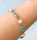 Vintage 18k 750 Pearl Blue Enamel Chain Bracelet 7 Inches