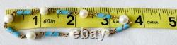Vintage 18K 750 Pearl Blue Enamel Chain Bracelet 7 Inches