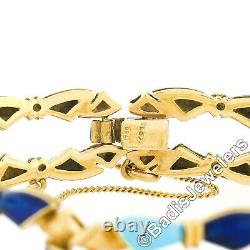 Vintage 18K Gold Royal & Turquoise Blue Enamel Textured Open Fancy Link Bracelet