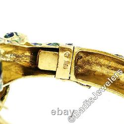 Vintage 18k Gold 0.75ct Diamond Green & Blue Enamel Snake Dragon Bangle Bracelet