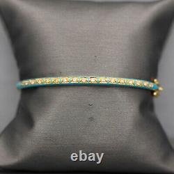 Vintage 18k Turquoise Enamel and Diamond Hinged Oval Bangle Bracelet in Yellow G