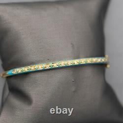 Vintage 18k Turquoise Enamel and Diamond Hinged Oval Bangle Bracelet in Yellow G