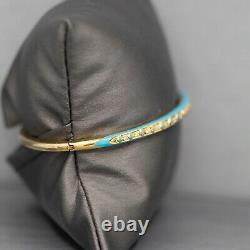 Vintage 18k Turquoise Enamel and Diamond Hinged Oval Bangle Bracelet in Yellow G