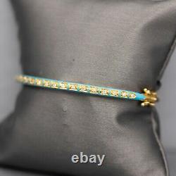 Vintage 18k Turquoise Enamel and Diamond Hinged Oval Bangle Bracelet in Yellow G