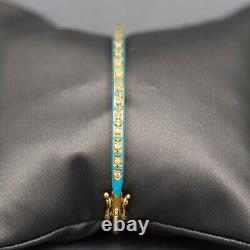 Vintage 18k Turquoise Enamel and Diamond Hinged Oval Bangle Bracelet in Yellow G