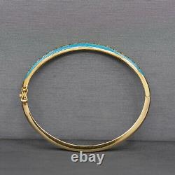 Vintage 18k Turquoise Enamel and Diamond Hinged Oval Bangle Bracelet in Yellow G