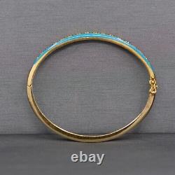 Vintage 18k Turquoise Enamel and Diamond Hinged Oval Bangle Bracelet in Yellow G