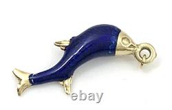Vintage 18k Yellow Gold Blue Enamel Fish Bracelet Charm 2.2 Grams