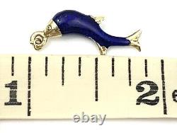Vintage 18k Yellow Gold Blue Enamel Fish Bracelet Charm 2.2 Grams