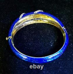 Vintage 18k Yellow Gold Diamond Platinum Cobalt Blue Enamel Bangle 59.1 Jewelry