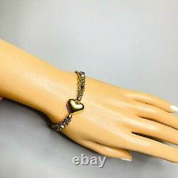 Vintage 18k Yellow Gold Multi-Strand Pearl and Blue Enamel Beads Heart Bracelet