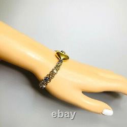 Vintage 18k Yellow Gold Multi-Strand Pearl and Blue Enamel Beads Heart Bracelet